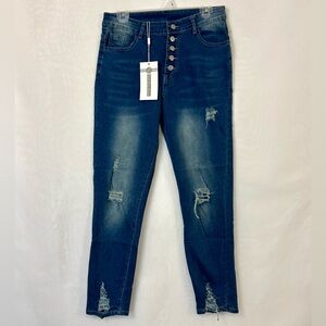 NWT Charlie Charlie Charlotte Distressed Button Fly Skinny Jeans / Medium
